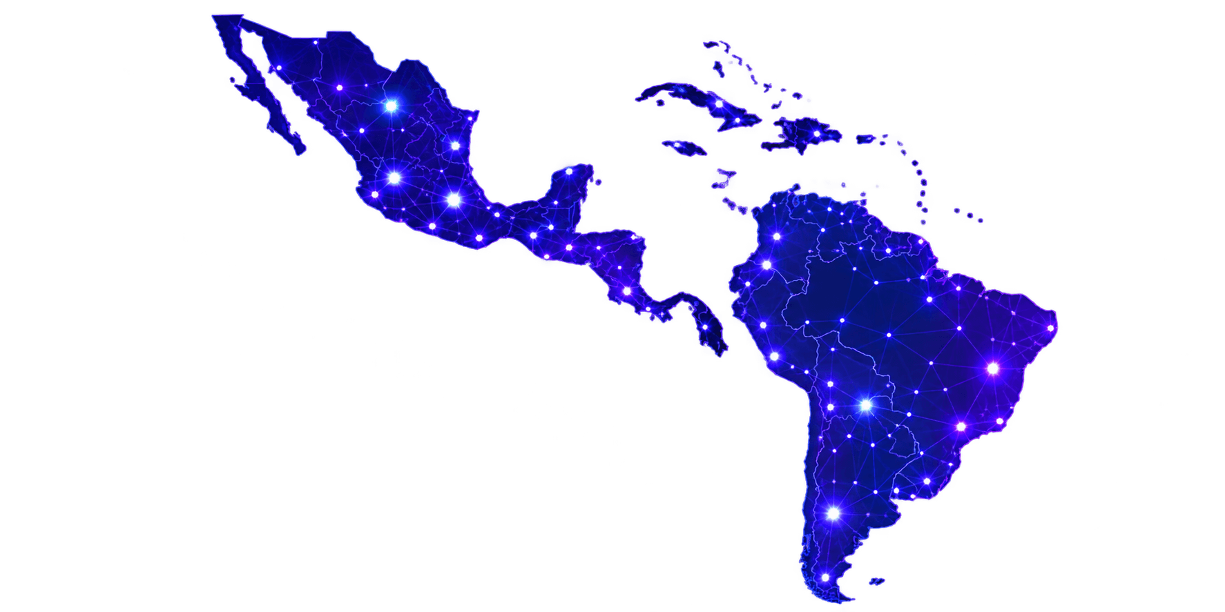 Mapa ilustrado de México y América Latina unidos por una red índigo